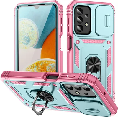 Obrázek produktu pro Pouzdro pro Samsung Galaxy A23 5G/4G posuvná ochrana kamery, robustní nárazuvzdorné, s držákem prstenu, stojánkem a držákem na karty Růžová Zelená