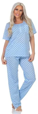 Produktbild von Damen Pyjama zweiteiliger Schlafanzug Nachtwäsche, Blau/L/40