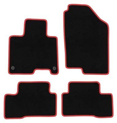 Zdjęcie produktu dla Dywaniki samochodowe welurowe CARLUX-RED do: Hyundai Tucson IV Hybryda (2021-, SUV) czarne z czerwonym obszyciem, z mocowaniami