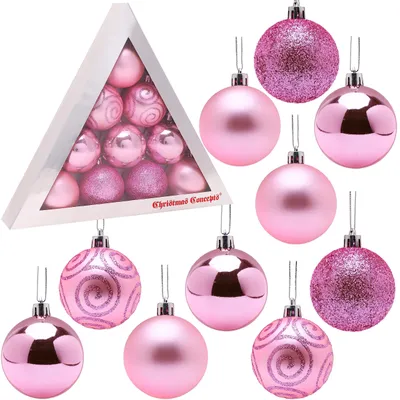 Weihnachtsbaumkugeln 60 mm, 10 Stück, Babyrosa, Glanz, Matt, Glitzer