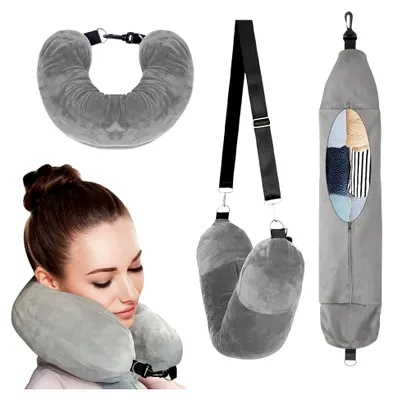 Produktbild von Befüllbares Nackenkissen, Mit Kleidung Stopfbares Reisekissen Füllbares Nackenkissen für Reisen, Multifunktionales U-Förmiges Reise Nackenkissen Stopfbar, Befüllbare Kleidungsreisekissen für Auto,Flug