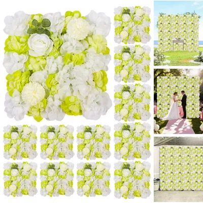 Zdjęcie produktu dla Panele dekoracyjne "Ściana kwiatowa" - Sztuczne róże, panele ścienne - zestaw 12 sztuk - 38 x 38 cm - 3D dekoracja kwiatowa do ślubu, imprezy, domu - kolor zielony
