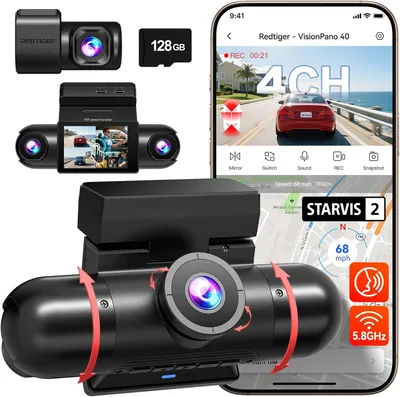 Produktbild von 4-Kanal-Dashcam mit 360°-Aufnahme – Autokamera – Fahrkamera – Fahrzeugkamera – Panoramadashcam