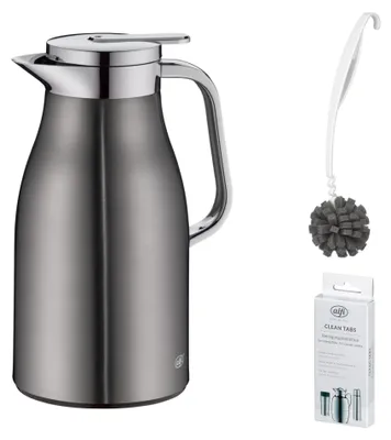 Image de alfi SKYLINE Isolierkanne cool grey mat – Vorteilsset mit Reinigungsbürste CLEAN FIX 30 cm + CLEAN TABS (20 Stück) | HAN 1321234100 | EAN 4002458489532