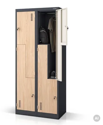 Produktbild von Jan Nowak Umkleideschrank Z02 Spind mit 4 Abteilen Kleiderspind Metallschrank Flügeltür Lüftungsschlitzen Pulverbeschichtung 185 cm x 80 cm x 45 cm Anthrazit / Sonoma-Eiche