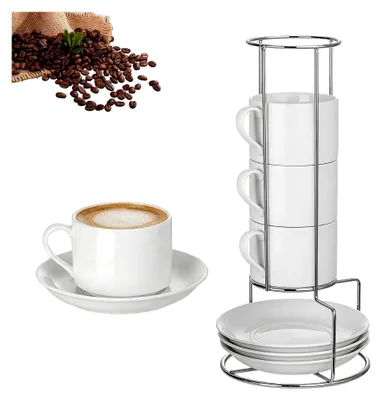 Produktbild von Set aus 4 Espressotassen mit Untertassen und Ständer