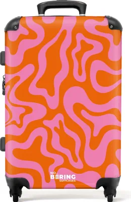 Produktbild von NoBoringSuitcases.com® Großer Koffer - Orange mit rosa abstraktem Muster - Kombinationsschloss TSA - Hartschalen Trolley 4 Rollen - 72 liter - Reisekoffer - 66 cmKoffer Mittelgroß 67x43x25 cm, 72L,