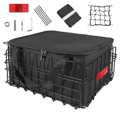 Image de Panier arrière pour vélo, pliable, avec filet et couvercle, dimensions 38x27x22 cm