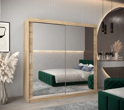 Produktbild von Schwebetürenschrank mit einer Breite von 200 cm TIMEA 3 – Eiche Sonoma