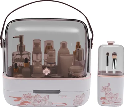 Produktbild von Make-up Organizer staubdicht mit Schubladen kosmetikpinsel Organizer Hochflaschen Kosmetische Aufbewahrungsbox (weiß,transparent)