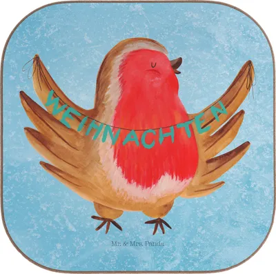 Produktbild von Mr. & Mrs. Panda Untersetzer Glas Rotkehlchen Weihnachten - Eisblau - Geschenk, Winter, Vogel, für Gläser, Coaster, Frohe, gläseruntersetzer, Tassenuntersetzer