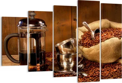 Produktbild von Bild auf Leinwand - Leinwandbild - Kaffeebohnen gerösteter Kaffee Tasse - 150x100cm - Wand Bild - Wanddeko - Leinwanddruck - Bilder - Kunstdruck - Leinwand bilder - Wandkunst - EG150x100-0434