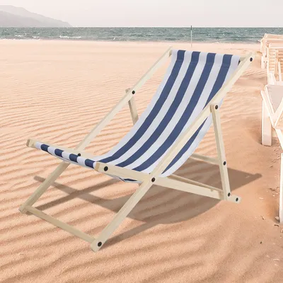 Produktbild von Liegestuhl Klappbar Gartenstuhl Holz Sonnenliege Klappstuhl Campingstuhl Strand Blau weiß 2 Stück