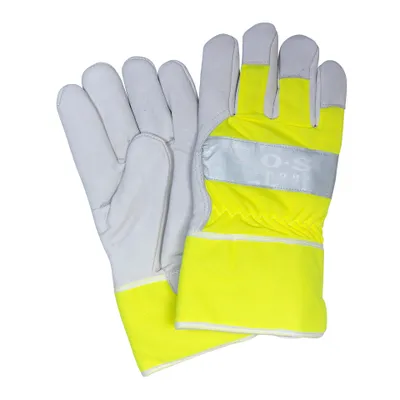 Immagine prodotto di Guanti da lavoro All Ride con adesivo riflettente - Guanti protettivi - Guanti da giardinaggio - Vera pelle - Giallo/grigio
