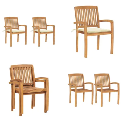 Produktbild von vidaXL Gartenstühle 2 Stk. mit Cremeweißen Kissen Massivholz Teak - Gartenstuhl - Gartenstühle - Holz-Gartenstuhl - Holz-Gartenstühle
