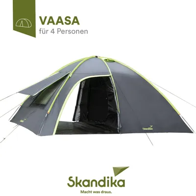 Produktbild von Skandika Zelt 4 Personen Vaasa | Campingzelt, Festivalzelt, wasserdicht, 3000 mm Wassersäule, Silberbeschichtung, 2 Eingänge, dunkle Kabine