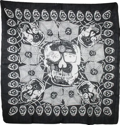 Produktbild von Baumwolltuch - Totenköpfe mit Spinnennetz 03 schwarz - weiß - quadratisches Tuch