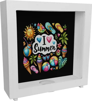 Produktbild von Endlich Sommer Rahmen Spardose aus Holz mit Spruch I love Summer