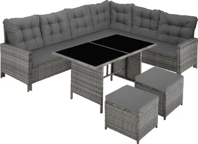 Produktbild von tectake Rattan Lounge Barletta - Polyrattan Sitzgruppe mit UV-Schutz - Wasserabweisend - Graumeliert