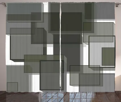 Produktbild von ABAKUHAUS Taupe Rustikaler Gardine, Würfel Moderne Zusammenfassung, Schlafzimmer Kräuselband Vorhang mit Schlaufen und Haken, 280 x 260 cm, Hellgrau Taupe Grün