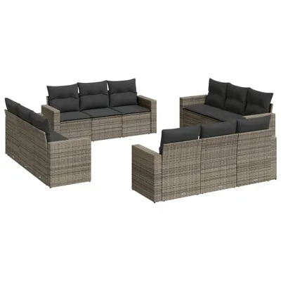 Produktbild von vidaXL 12-tlg. Garten-Sofagarnitur mit Kissen Grau Poly Rattan