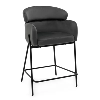 Zdjęcie produktu dla NEW HOME Hoker BOLZANO stołek do jadalni tapicerowany do salonu glamour z podłokietnikami - szary - nowoczesne meble welur aksamit