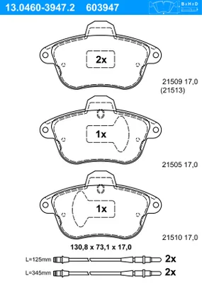 Produktbild von Ate Bremsbelagsatz, Scheibenbremse  13.0460-3947.2