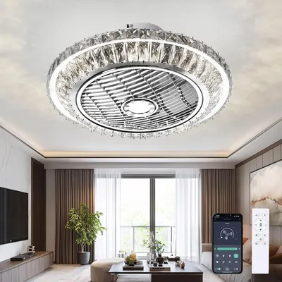 Produktbild von RRBEST LED Deckenventilator mit Beleuchtung,Leise Kristall Ventilator Kronleuchte mit Fernbedienung Dimmen Timing Fan Deckenleuchte
