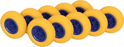Image de 10 x Roue en polyuréthane Ø 200 mm 2.50-4 palier lisse rouleau roue de lancement anti-crevaison, jaune/bleu
