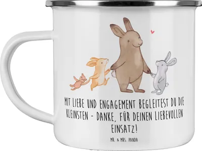 Produktbild von Mr. & Mrs. Panda Haferl Liebevolle Erzieher - Weiß - Geschenk, Campingbecher, Danke sagen, Anerkennung, Wertschätzung, Emaille Tasse, Bedanken, becher, Unterstützung