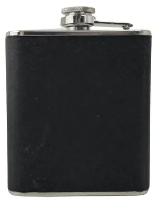 Produktbild von Flachmann Edelstahl mit Lederhülle schwarz, 5oz (ca. 150ml) mit integr. Zigarettenetui