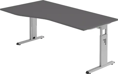 Produktbild von bümö Schreibtisch Serie-O - Gestell: Silber, Nachbildung: Graphit, Größe:  180 x 100 cm