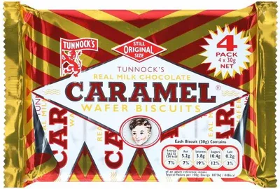 Produktbild von Tunnocks Caramel Milk Chocolate Wafer Biscuits mit Karamell 4x30g