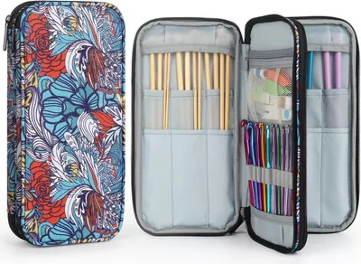 Produktbild von Stricknadeln Häkelnadeln Aufbewahrungs-Etui Blau Totem - Hochwertiger Organizer Tasche mit Reißverschluss