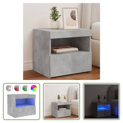 Produktbild von The Living Store Nachttisch mit LED-Leuchten Betongrau 50x40x45 cm