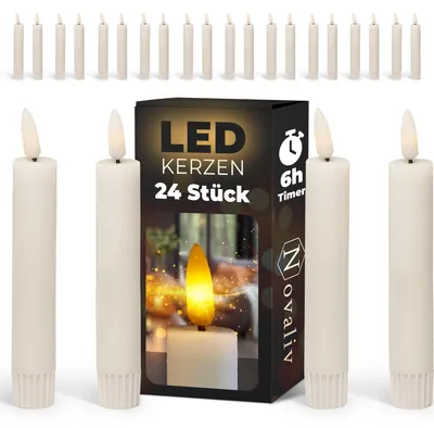 Produktbild von 24er Set Stabkerze LED - Stabkerze aus Echtwachs bewegliche Flamme Timer - 12,5cm Höhe für 2,2cm Durchmesser / 2 AAA Batterien notwendig - Stabkerze LED bewegliche Flamme