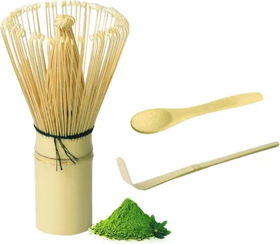 Image de Matcha Balai & Cuillère Set de 3 accessoires en bambou Matcha Thé Whisk Bamboo Pelle Cuillère
