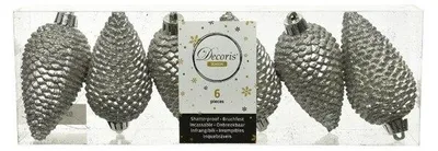 Produktbild von Christbaumschmuck Zapfen bruchfest Ø 4,5 cm H 8 cm 6 Stück grau