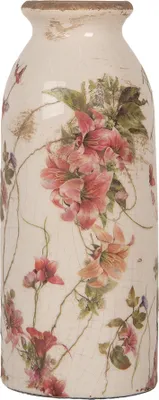 Zdjęcie produktu dla Clayre & Eef Wazon Ø 8x20 cm Kwiaty ceramiczne beżowy