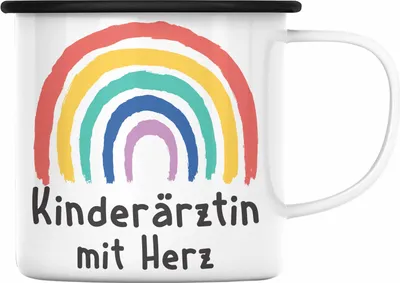 Produktbild von Trendation - Kinderärztin mit Herz Emaille Tasse Geschenk Geschenke mit Spruch Emaille Emaille Tasse Kinderärztin Dankeschön (Schwarz)