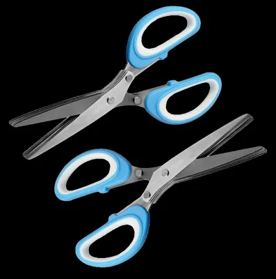 Produktbild von 2er Set - 5 Klingen Kräuterschere Küche aus Edelstahl | Mehrzweckschere mit Reinigungsbürste | Universal Küchenschere mit 5 Edelstahlklingen | Kräuterschneider | Gemüseschere | Schnittlauchschere