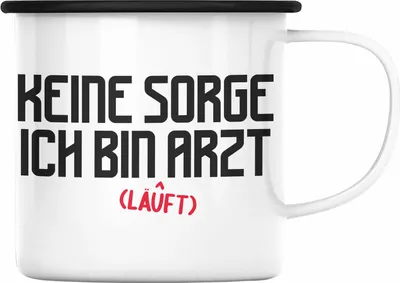 Produktbild von Trendation - Arzt Geschenk Emaille Tasse Lustig Männer Geschenkidee Emaille Emaille Tasse für Arzt Krankenhaus Ärzte (Schwarz)