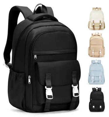 Produktbild von Schulrucksack Mädchen Jungen Teenager 14 Zoll Laptop Rucksack Wasserdicht Schwarz 32x16x43cm