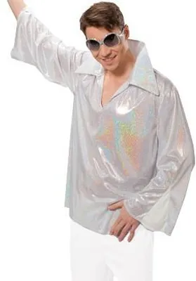 Produktbild von Discohemd Glitzerhemd Karneval Kostüm weiß 52