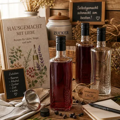 Produktbild von Glasflasche 250 ml mit Schraubverschluss – Likörflasche mit Kornähren-Motiv, Flasche für Schnaps, Saft, Sirup, Öl & Essig