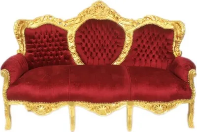 Produktbild von Barocksofa Barock Sofa Armlehne 3 Sitzer Rot Gold Stoff Esszimmer Wohnzimmer Büro Flur Klassisch Barock Premium Luxus Modern Retro Royal Antik