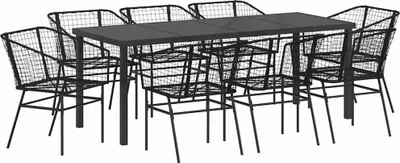 Immagine prodotto di vidaXL Set da pranzo da giardino 9 pezzi in polirattan nero
