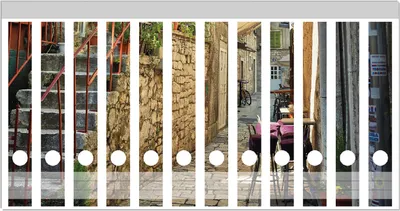 Produktbild von Wallario Ordnerrücken Sticker, selbstklebend für schmale Ordner, 12 Stück, Motiv Romantische Gasse in Kroatien mitten in der Stadt