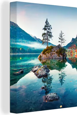 Obrázek produktu pro OneMillionCanvasses® - Obraz na plátně - Hory - Jezero - Stromy - Příroda - Voda, nástěnná malba, nástěnné dekorace obrazy obývací pokoj, 30x40cm