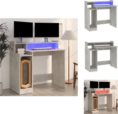 Produktbild von vidaXL Schreibtisch mit LEDs Betongrau 97x45x90 cm Holzwerkstoff -  Schreibtische